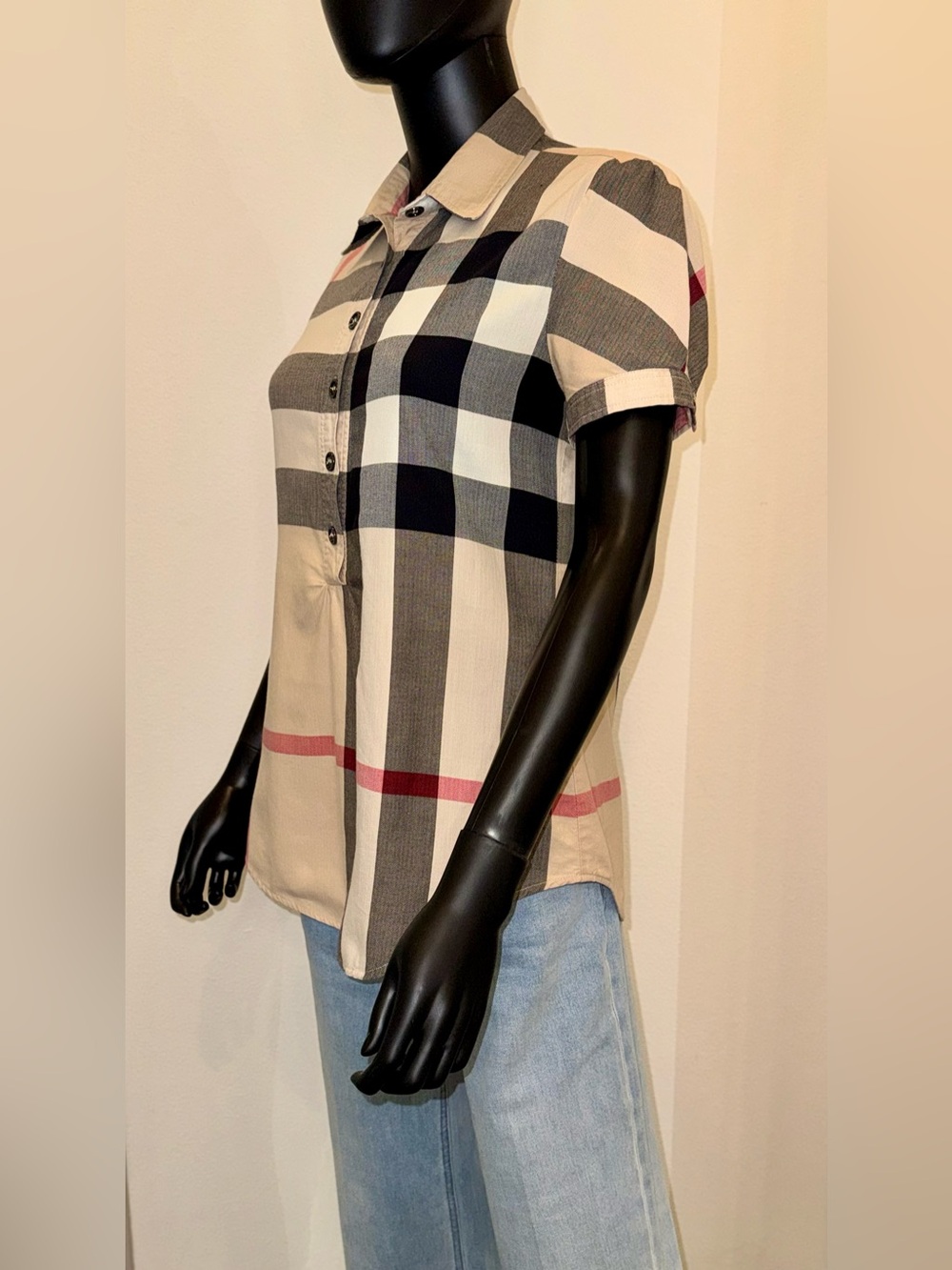 Burberry Beige Plaid Short-Sleeve Button-Front Shirt - Picture 4 of 11